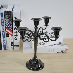 Metal <b>Black</b> Powder Coated 5 Arm Candle Holder For Home Hotel Decorative In Customize Best Finish Candle Stand High Quality - Product Image 1