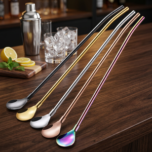 Stainless Steel Drinking <b>Straws</b> 5 Pack Reusable <b>Metal</b> Cocktail Stirrers Modern Bar Accessories Rainbow - Product Image 3