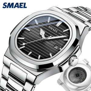 SMAEL D8060 นาฬิกาควอทซ์สแตนเลสสำหรับผู้ชาย หน้าปัดสีดำ ตัวเลขโรมัน แสดงวันที่ นาฬิกาธุรกิจแบบอะนาล็อก - Product Image 5