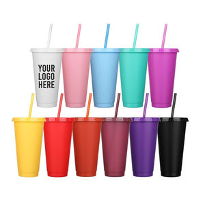 Groothandel 24oz effen gekleurde tumblers, bulk plastic bekers met deksels en rietjes - Product Image 1