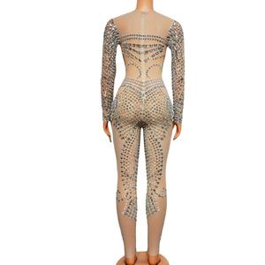 Body de <span class=keywords><strong>Fiesta</strong></span> Brillante de Manga Larga Transparente con Diamantes para Mujer, Tallas Grandes, <span class=keywords><strong>Mono</strong></span> de Una Pieza con Pedrería - Product Image 6