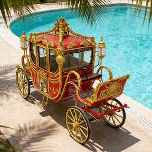 Royal Black Gold Horse Carriage With Crown <b>Ornament</b> And <b>Red</b> Interior For Special Transportation - Product Image 4
