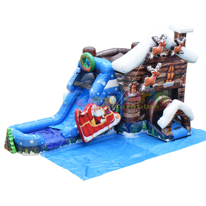Wet or dry christmas holiday party bouncer <b>inflatable</b> santa cabin bounce <b>house</b> and slide - Product Image 2