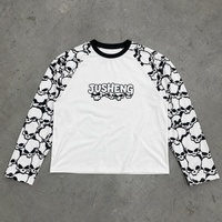 T-shirt à manches longues personnalisé Streetwear Colorblock avec imprimé tête de mort numérique, coupe oversize et courte pour hommes – Vente en gros