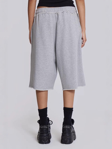 Pantalon Capri Décontracté Gris à Bords Bruts Style Vintage RUICHI, Pantalon Court Sept-Huizièmes Coupe Ample pour Couple, Idéal Été - Product Image 3