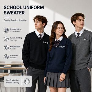 Pull-over personnalisé à manches longues et col en V 100% coton unisexe pour enfants, uniforme scolaire pour l'école primaire, le collège et le lycée - Product Image 2