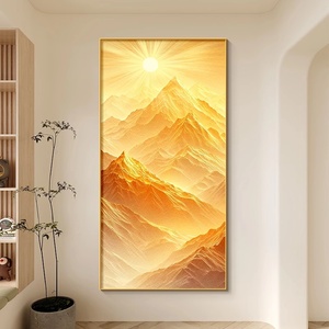 Quadro Decorativo Inkjet Montagna Dorata Soleggiata, Stile Art Déco, Cornice in Cristallo con Lamina d'Oro di Alta Gamma, Arte Murale per Scale - Product Image 2