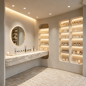 Vitrine de présentation de cosmétiques en acrylique haut de gamme avec éclairage LED, comptoir de maquillage sur mesure pour les boutiques de cosmétiques, parfums et soins de beauté - Product Image 4