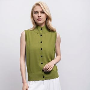 سترة نسائية مخصصة من الصوف غير رسمية بياقة مدورة سادة بلون أنيق أعلى الخزان بزر - Product Image 3