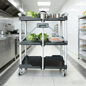 Carrito de Cocina Plegable de Diseño Nuevo de Fábrica Wahsun, de Aluminio y Plástico, con 3 Estantes, Carro de Herramientas Manual con Cuatro Ruedas, Color Negro - Product Image 1