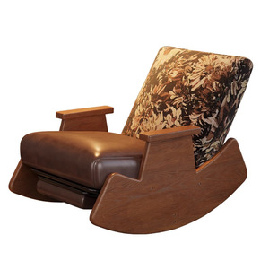 Rushan Furniture Vintage Rocking Chair Solid Wood Leather Seat Living Room Chair Adults And Elderly Use - Product Image 5