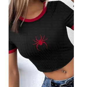 T-shirt da <span class=keywords><strong>Donna</strong></span> Leggera con Ricamo a <span class=keywords><strong>Ragno</strong></span> e Decorazione Cartoon, Top Corto a Maniche Corte - Product Image 2