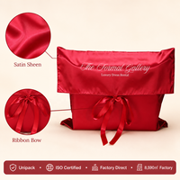 Pochette cadeau de luxe en satin rouge imprimée avec logo personnalisé pour mariage, emballage de mèches de cheveux, sac de rangement pour vêtements en soie