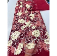 Kain Brokat Afrika Warna Pink Muda Berkualitas Tinggi 3D dengan Aplikasi Payet dan Manik-Manik Bordir Ramah Lingkungan untuk Gaun Pengantin Lebar 50/52"