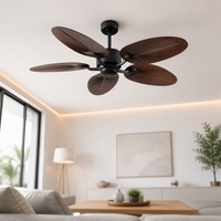 Ventilateur de plafond moderne en métal à LED avec moteur DC, design ovale américain, décorations haut de gamme - Électrique, motif feuille de lotus foncé, cinq pales