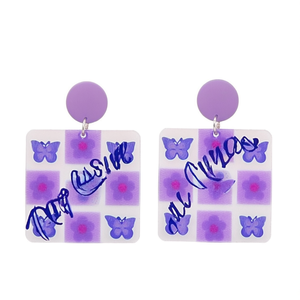 Orecchini pendenti quadrati con motivo a farfalla viola Angelina, gioielli alla moda in resina acrilica per donna, stile trendy da festa - Product Image 4