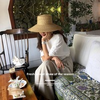 Chapeau de soleil en paille de blé tressée à bord biseauté et large pour femme, idéal pour les vacances d'été, la plage et les occasions formelles