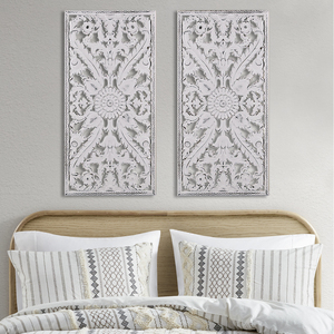 Carved Wood 2-piece <b>Wall</b> <b>Decor</b> Set Distressed Floral Design for Living Room Bedroom - Product Image 2