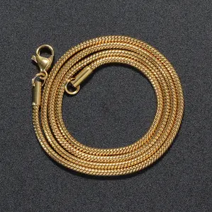 Cadena de serpiente redonda de acero inoxidable para mujer, collares de cadena de serpiente chapados en oro de 2Mm y oro de 18 pulgadas, 316L, novedad