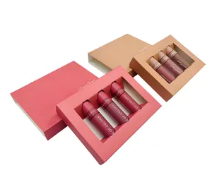 Nude rosa personalizado mini batom glaze labial caixa de embalagem com papel inposição para pequenos negócios de partida