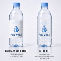 Étiquettes personnalisées transparentes en PET pour bouteilles, autocollants adhésifs pour l'emballage d'eau minérale et de boissons