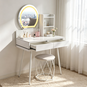 Modern Makeup Vanity <b>With</b> Lighted Mirror <b>Storage</b> Drawers Bedroom <b>Dressing</b> <b>Table</b> <b>With</b> Stool - Product Image 6