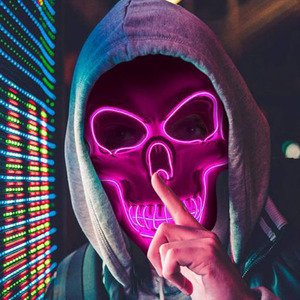 Máscara LED de <span class=keywords><strong>Terror</strong></span>, Máscara Luminosa de Disfraz para Adultos, Máscara de Halloween, Disfraz para Fiesta, Máscara Facial Brillante con Cable LED - Product Image 1