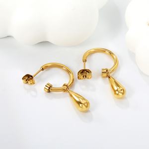 <b>Stainless</b> <b>Steel</b> Jewelry <b>Chain</b> Link Zircon Crystal Gold Plated Hoop Earrings Stud Square Charms Star Water Drop Dangle Earrings - Product Image 3