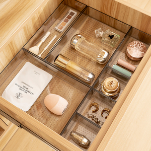 foldable Clear plastic drawer organizer trays for bathroom kitchen bathroom living room stackable drawer organizer set