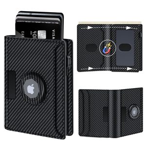 Portefeuille porte-cartes magnétique avec emplacement pour AirTag, design en fibre de carbone noire, unisexe, usage quotidien - Product Image 1