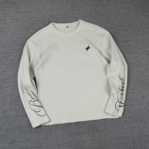 Tshirts Wholesale Graphic <strong>T</strong>-<strong>shirts</strong> <strong>White</strong> Cotton Custom <strong>Long</strong> <strong>Sleeve</strong> Waffle <strong>t</strong> <strong>Shirt</strong> for Men - Product Image 1