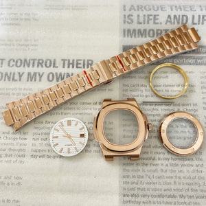 Caja y correa de acero inoxidable en oro rosa 5711 Mod, con esfera y cuerda manual, aptas para el movimiento NH35/36 - Product Image 1