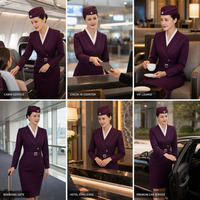 Robe d'uniforme d'hôtesse de l'air sur mesure OEM avec chapeau pillbox, une pièce ceinturée, uniforme d'équipage d'aviation pour compagnies aériennes