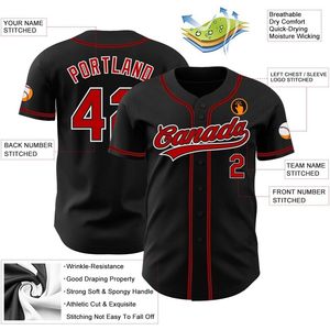 Camiseta de Béisbol Personalizada Unisex para Adultos, Texto Cosido Personalizado, Nombre del Equipo, Número 00, Ribete Negro y Rojo - Product Image 2