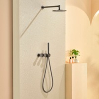 Système de douche encastré en acier inoxydable brossé doré de haute qualité avec douchette céramique à deux fonctions et robinetterie