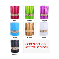 Sacs en Mylar d'aluminium blancs et noirs personnalisés avec fenêtre transparente, refermables, anti-odeur, pour emballage imprimé couleur, type pochette verticale