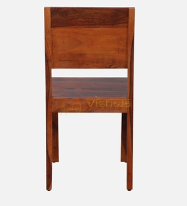 Sheesham Wood Dining <b>Chair</b> With Geometric Carved Backrest Solid Seat Straight <b>Legs</b> Rustic Modern Handcrafted Furniture For Home - Product Image 4