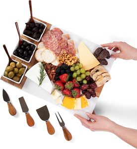 Ensemble de plateaux rectangulaires en marbre, ardoise et bambou pour fromage et charcuterie, avec couteaux en acier inoxydable, pour restaurant - Product Image 5