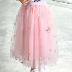 Factory Directly New Style Sequin Star Embroidery <strong>Tulle</strong> Kids Maxi <strong>Long</strong> <strong>Skirt</strong> - Product Image 3