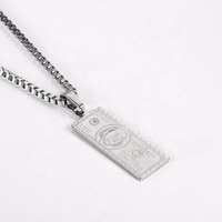 Collier chaîne maille gourmette classique avec pendentif motif dollar gravé en argent/or plaqué or 18 carats, modèle délicat « 100 dollars »