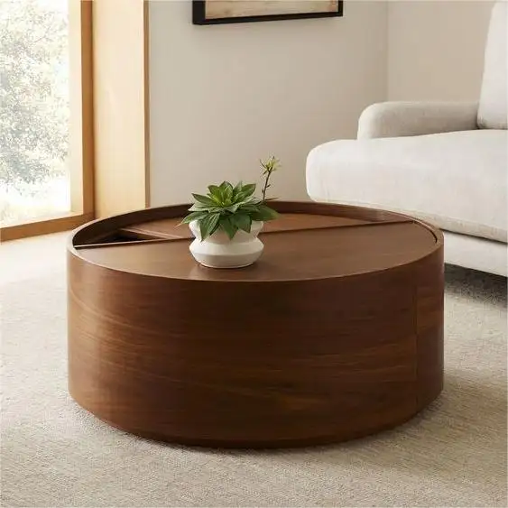 Mesa de chá inteligente moderna, mesa de chá inteligente barata com marmorização americana de metal com perna para sala de estar, mesa de café de madeira redonda