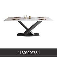 Ensemble de table à manger en dalle de roche blanche avec 6 chaises, banquet, mariage, famille, salon, style moderne en acier inoxydable, meubles