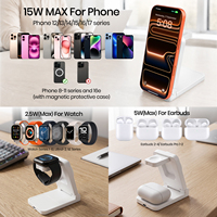Base de Carga Inalámbrica 3 en 1, 15W Máx., Cargador Multifunción para Teléfono Móvil, Reloj Inteligente y Auriculares Inalámbricos