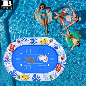 Table <span class=keywords><strong>de</strong></span> poker gonflable géante flottante pour piscine avec porte-gobelets, plateau à collations et station <span class=keywords><strong>de</strong></span> <span class=keywords><strong>jeu</strong></span> aquatique pour adultes, idéale pour les fêtes estivales - Product Image 2