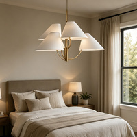 Lustre multi-lumières de style classique américain, abat-jour conique en tissu élégant, lampe suspendue, luminaire de plafond de luxe pour villa