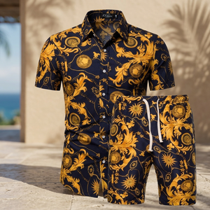 Conjunto de Camiseta y Pantalones Cortos Estampados Transpirables de Verano para Hombre, Talla Grande, con Logotipo, 100% Algodón, Más Vendido - Product Image 3