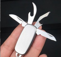 Porte-clés multifonctionnel moderne en acier inoxydable, ouvre-bouteille de bière en bois portable, ouvre-boîte, couteau au design élégant