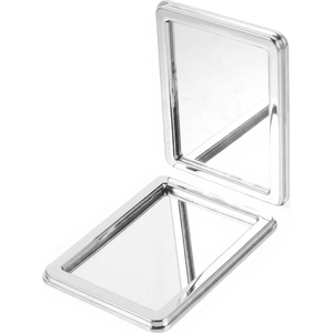 Personalized Square <b>Foldable</b> Cosmetic <b>Mirror</b> with PU Leather & Stainless Steel Frame Pocket Size - Product Image 1
