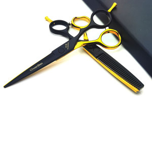 กรรไกรตัดผม ChuanBen สีดำทอง โค้งเดี่ยว ผลิตจากเหล็กกล้าไร้สนิม 440C ด้ามยาว ใบมีดคม สำหรับมืออาชีพ - Product Image 1