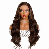 MEILASI 260905-06 Perruque synthétique transparente 13x4 non-Remy, marron miel blond méché, longue, ondulée, avec baby hair, sans colle